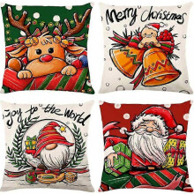 Housse de coussin de Noël 45x45cm, lot de 4 coussins décoratifs de Noël en coton et lin pour canapé, lit, chambre, fauteuil, jardin - Couleurs de