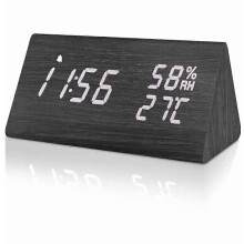Digitale wekker, houten wekker met instelbare helderheid, snooze-functie, temperatuur- en vochtigheidsweergave, digitale klok voor op kantoor/bur