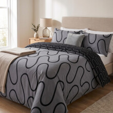 (Aspire S.King Bed, Black Grey Wave) Duvet Cover Set with 2 Pillowcases 200 Thread Count Brushed Microfiber Quilt Cover