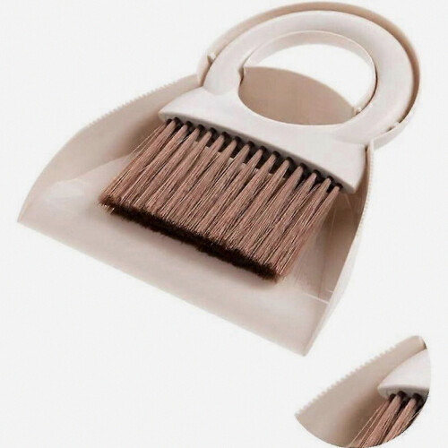 Dustpan and Brush Set, Multifunctional Cleaning Tool, Mini Sweeper with Round Handle, Dustpan for Kitchen and Home Use (White)
