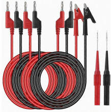 Multimeter testkabels met meetpennen, krokodilklemmen, 4 mm banaanstekker voor professionele multimeters en elektrische testers, zwart en rood, 6