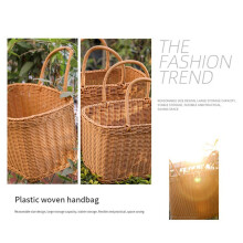 2X Rattan Shopping Basket Simple Shopping Basket Environmentally Friendly Vegetable Basket Fruit Basket Outdoor Picnic,B