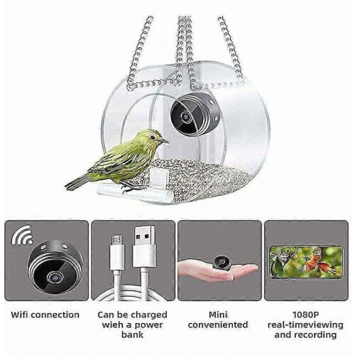 Bird Feeder with Outdoor Camera, Nesting Box with 720P Night Vision Camera, WiFi Camera, Black 2