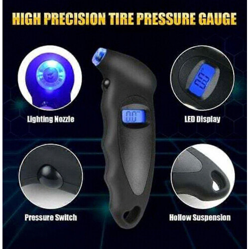 Manometro digitale per pneumatici, 150 PSI, 4 parametri, per auto e moto, nero (1 pezzo) 1