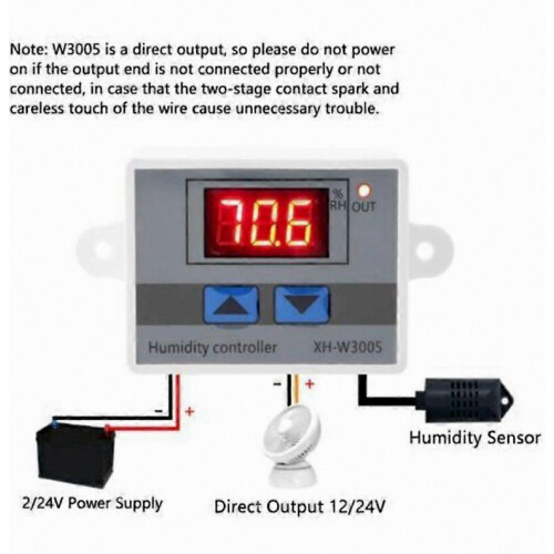 XHW3005 Humidity Sensor Hygrostat Digital Hygrometer Switch Controller 0-99%R (12V) 1