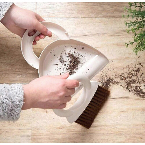 Dustpan and Brush Set, Multifunctional Cleaning Tool, Mini Sweeper with Round Handle, Dustpan for Kitchen and Home Use (White) 2