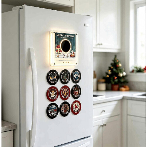Vinyl Record Player Fridge Magnet - Programmable with LED for Christmas Gift 1
