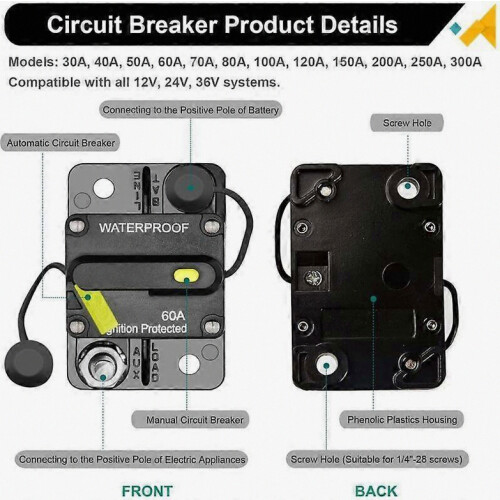 Interruttore automatico per auto 12V-48V CC con ripristino manuale, interruttore automatico commutabile a batteria, interruttore automatico ripri 1