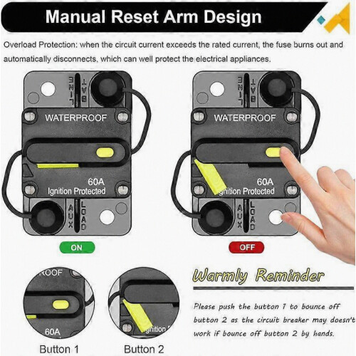 Interruttore automatico per auto 12V-48V CC con ripristino manuale, interruttore automatico commutabile a batteria, interruttore automatico ripri 2