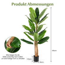 Kunstmatige bananenboom met 27 bladeren en natuurlijke stam. Bananenplant kunstplant 195 cm