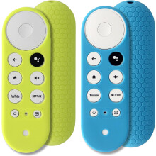 Pinowu 2pcs Støtsikker Silikon Deksel Compatible for Chromecast med Google TV 2020 Stemmestyret fjernkontroll (Turquoise & Green)