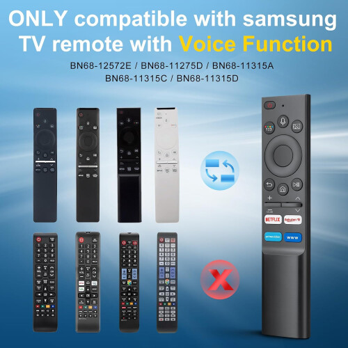 Voice Replacement för Samsung-Smart-TV-Remote, för Samsung Smart TVs med Voice Function med Shortcut Button 2