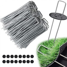 (100 Stück) EDIESI Ground Pegs 150x40x3mm Galvanized Metal 100 Pack with 16 Washers Garden Stakes for Landscaping Mulch Artificial Grass Camping