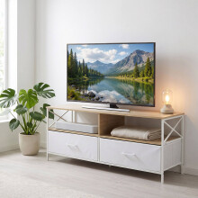 TV Alacsony Szekrény Tárolóval, Fahatású Fehér, 120 cm