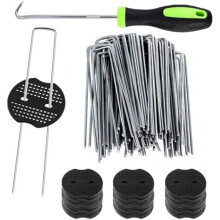 YTIan Garden Stakes 100 Pack U-Shaped Landscape Staples 150x40mm with 100 Buffer Washers for Weed Barrier Fabric