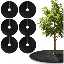 (S) Monwssoe 6-Pack Round Tree Mulch Rings, Pre-Cut Hole Non-Woven Weed Barrier Mat for Garden Lawn Landscaping, Black