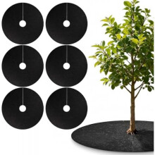 (L) Monwssoe 6-Pack Round Tree Mulch Rings, Pre-Cut Hole Non-Woven Weed Barrier Mat for Garden Lawn Landscaping, Black