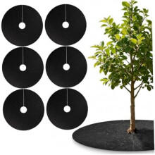 (M) Monwssoe 6-Pack Round Tree Mulch Rings, Pre-Cut Hole Non-Woven Weed Barrier Mat for Garden Lawn Landscaping, Black