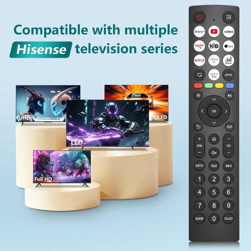 Til Hisense-TV-Remote-Control, Universel Erstatning til Hisense Smart TV, med 10 1