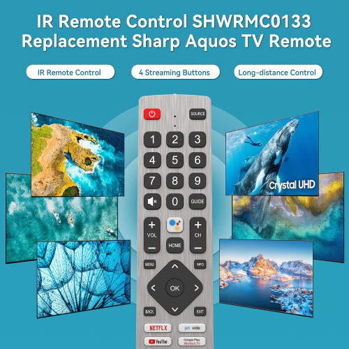 Replacement Sharp Telecomandă TV, Universal pentru Sharp TV Remote Telecomandă pentru Smart TV cu 4 Shortcuts Button, No Setup Required 1
