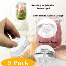 9 Pack Glass Fermentation Weights with Easy Grip Handles, Heavy Glass Fermenting Lids Kit for Wide Mouth Mason Jar