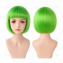 (green) Bob Wig Colorful Party Costume Short Straight with Bangs Halloween Student Headpiece