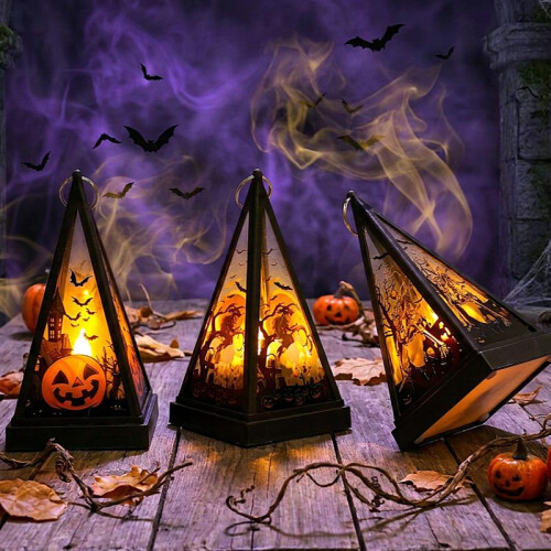 (Pumpkin) Halloween Decoration Triangular Square Base Lantern LED Candle Light 2026 New Creative Prop Decorative Small Portable Lamp 2