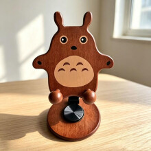 (Lucky Cat Design) Cute Pet Phone Tablet Stand 360 Rotation Aluminum Support Rod Solid Wood Thickened Base Fun Desk Holder