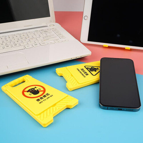 Desk Phone Stand with Warning Sign & Mirror, Foldable Portable Creative Desktop Decoration 2