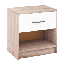 Mesita de noche - 38,5 x 28 x 40,5 cm - 1 cajón - estante abierto - Compacto blanco/natural