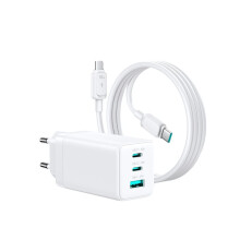 GaN 65W Multi-Port Oplader Stekker 65W GaN Oplader Type-C Snelladen USB-C Poorten voor Laptops & Telefoons TG10 Wit EU Stekker