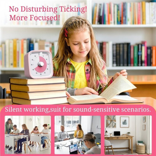 Visual Timer for Kids and Adult, 60-Min Countdown Timer,Cute Timer with Silicone Case for Homeschool Study Lightpink