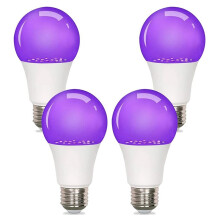 4 Pack LED Black Light Bulb 9W, A19,E26 Base,Party Glow Decor, Non-Dimmable UV Blacklight Bulb Replace 100W,385-400nm