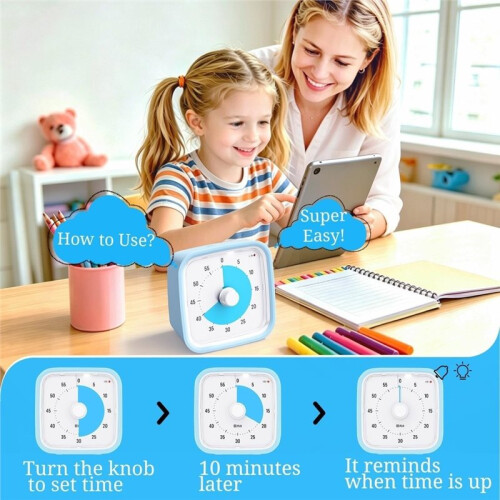 Visual Timer for Kids and Adult, 60-Min Countdown Timer,Cute Timer with Silicone Case for Homeschool Study Lightblue 2