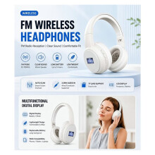 Portable WIreless FM Radio Headphones with Good Reception, LED Display Digital Tuning Headset for Walking, Conferences