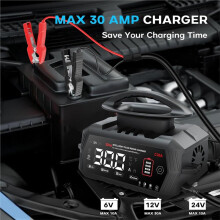 30A  Battery Charger, 12V/24V Battery Maintainer Trickle Charger Pulse Repair LiFePO4 Lead WET Battery EU Plug