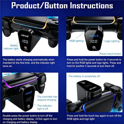 MIMD voor Ps5-Controller, Oplaadbare Batterij 2000mAh, USB Type-C, LED-Display, Lange Batterijduur A 1