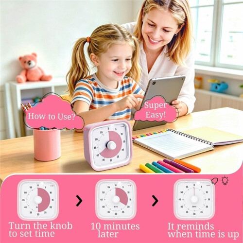 Visual Timer for Kids and Adult, 60-Min Countdown Timer,Cute Timer with Silicone Case for Homeschool Study Lightpink 2