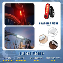 Set van 16 Oplaadbare Fietslampjes, USB-Oplaadbare LED-Fietslampjes, voor- en Achterlicht