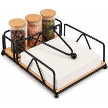 Napkin Holder for Table,Metal and Wood Napkin Holder with Storage Space,for Kitchen Dining Room Decor Restaurant