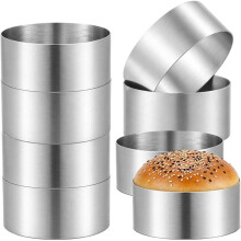 8 Stuks Hamburgerbroodjesvormpjes, Naadloze, Verdikte 10 cm Antiaanbakvormpjes van Roestvrij Staal voor Crumpets en Pannenkoeken