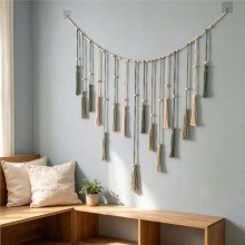 Hand Woven Macrame Tassel Garland, Bohemian Cotton Wall Hanging Banner for Bedroom Nursery Wedding