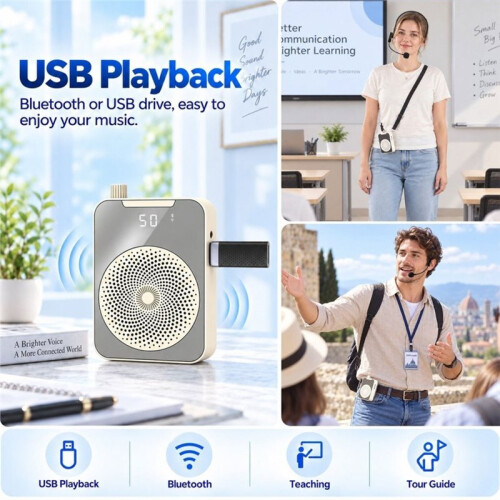 Portable Wireless Headset Microphone and Amplifier for Teaching for Classroom,Speech,Training Outdoor Charging &Storage 2
