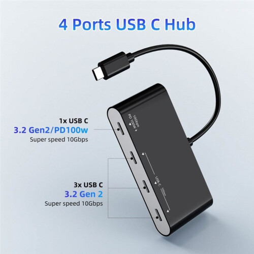4-in-1 USB-C Hub Adapter with PD100W 10Gbps 4 USB-C 3.2 Gen 2  USB-C Splitter 1