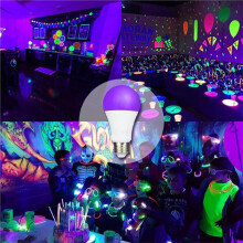 4 Pack LED Black Light Bulb 9W, A19,E26 Base,Party Glow Decor, Non-Dimmable UV Blacklight Bulb Replace 100W,385-400nm