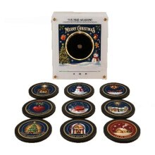 Christmas Vinyl Player Fridge Record NFC Magnetic Music Box Set with 9 Vinyl Style Discs Auto-