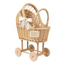 Wicker Carriage Basket for Baby Shower Centerpiece Large Handwoven Willow Flower Basket