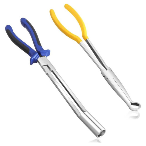 11" Long Nose Pliers - Bent Nose Plug Cable Puller, Wire Cutter, and Hose Clamp Hand Tools