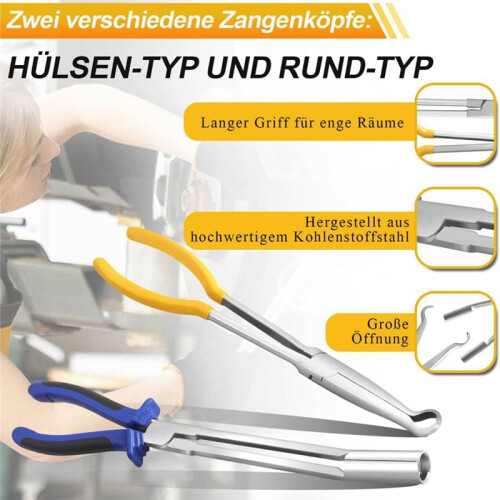 11" Long Nose Pliers - Bent Nose Plug Cable Puller, Wire Cutter, and Hose Clamp Hand Tools 2