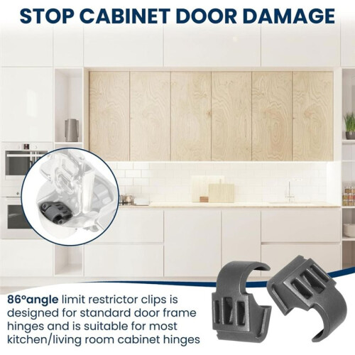 86 Degree Angle Restrictor Restriction Clips (30Pack), Hinge Restrictors for Cabinet Doors, for Face Frame Hinges 2